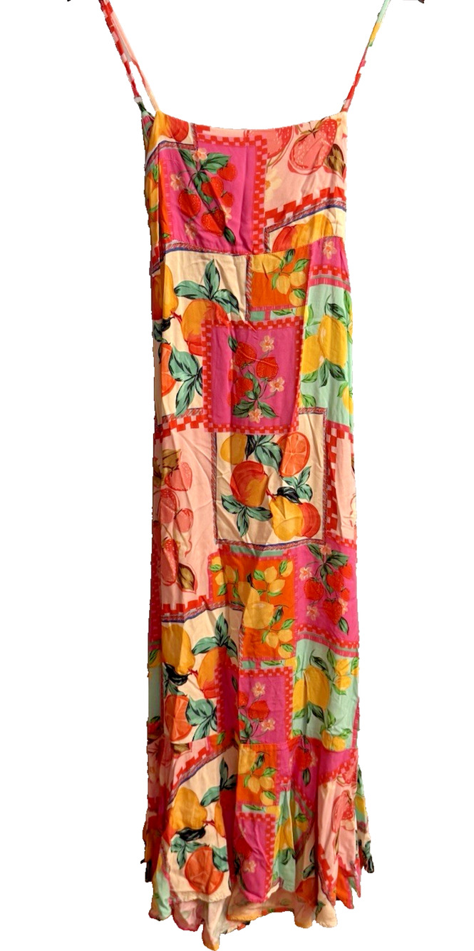 PaperHeart Fruit Maxi Dress Boho Open Tie Back Resort Summer XS